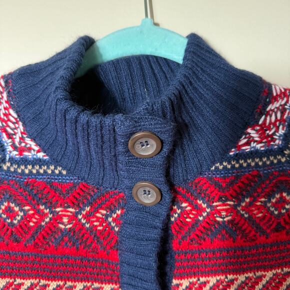 St Johns Bay Fair Isle Long Line Cardigan SZ M Red Blue Tan Cozy Warm Winter - Picture 5 of 11